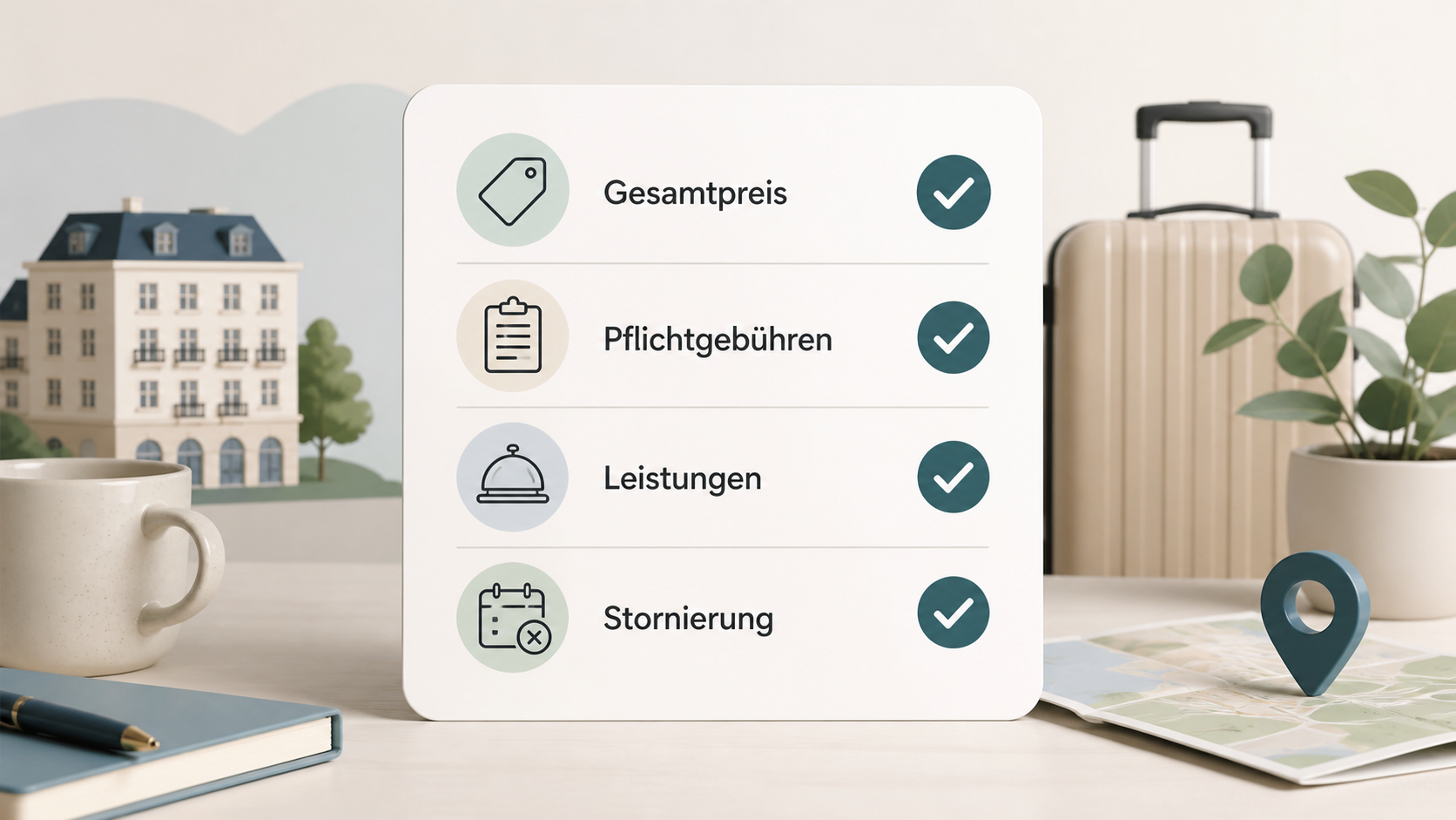 Redaktionelle Illustration zu Hotels günstiger buchen: Timing, Flexibilität und Tarifbedingungen richtig einordnen